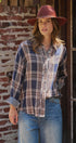 Oversized Plaid Cotton Button-Down Shirt in NAVY - Women's Shirts & Blouses | Urban Daizy