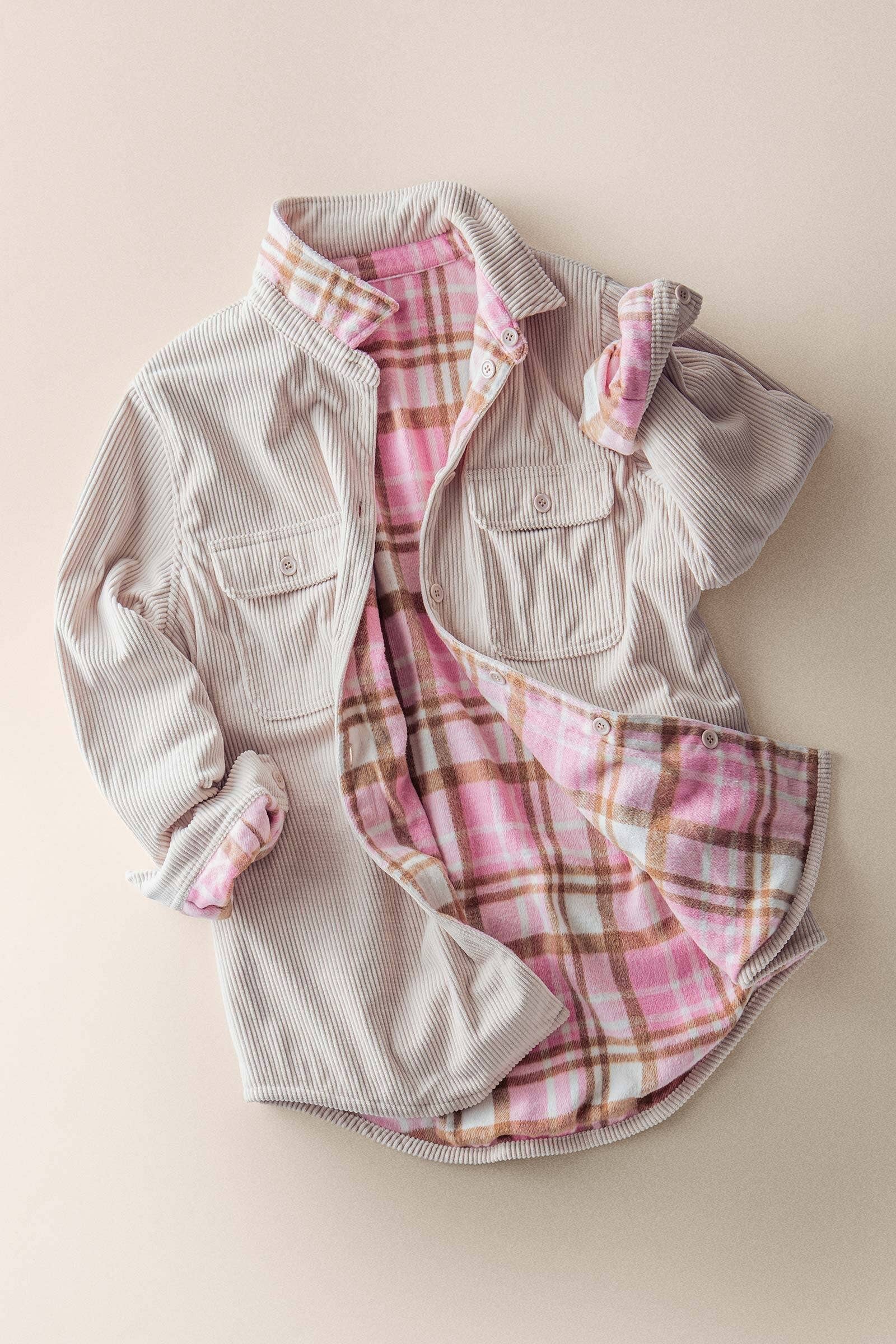 Urban Daizy Plaid Flannel-Lined Corduroy Shacket Taupe Shirt Jacket/Shacket - Women's (UDZ-KN-00150) – alternate view 5