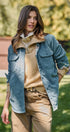 Reversible Corduroy Flannel Plaid Shacket Western for Women in BLUE STONE - Women's Jackets & Blazers | Urban Daizy