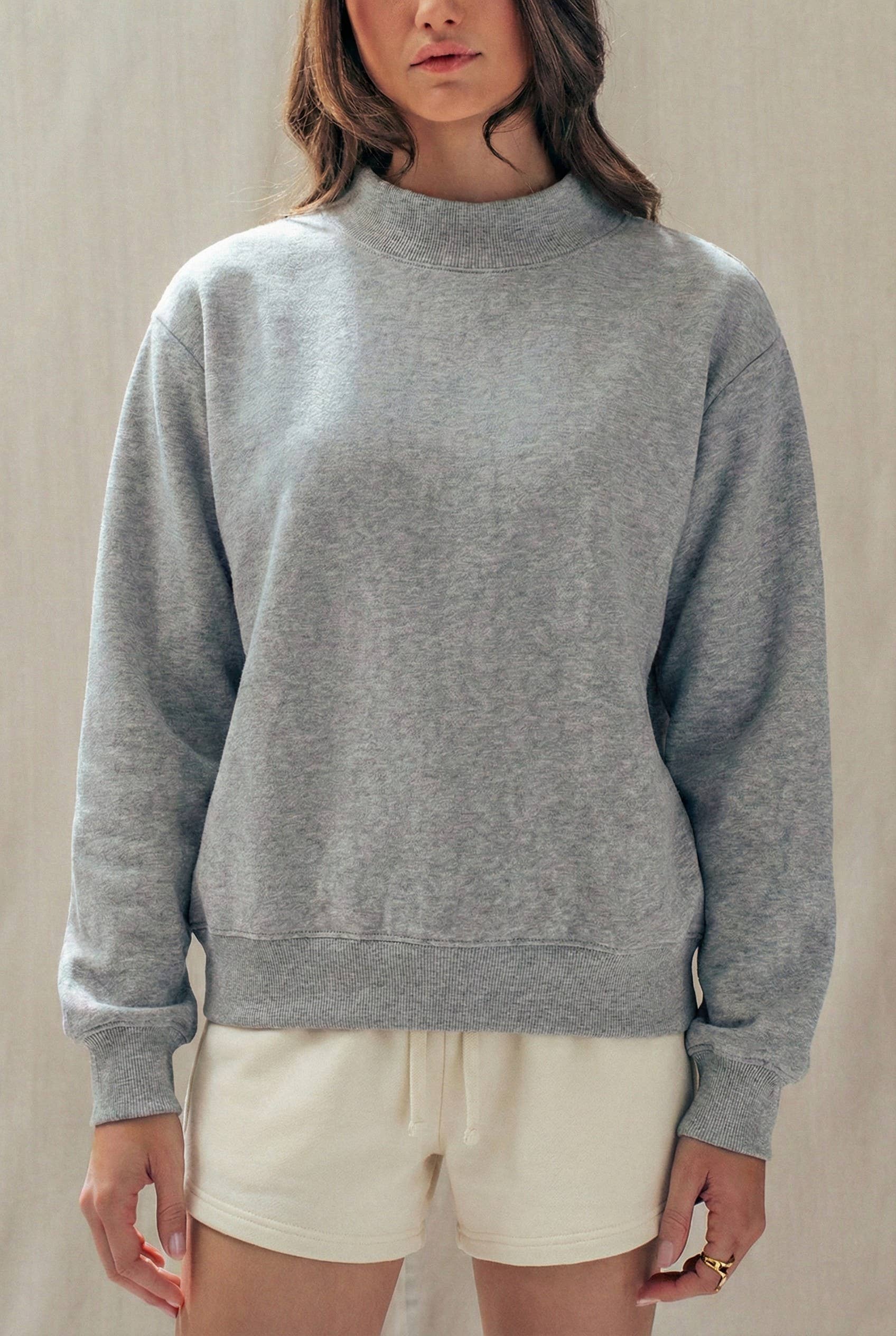 Urban Daizy Mock Neck Drop Shoulder Sweatshirt Ivory Sweatshirt - Women's (UDTP1437-Ivory) – alternate view 16