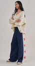 USA Star Side Stripe Wide-Leg Track Pants in NAVY - Women's Casual Pants | Urban Daizy