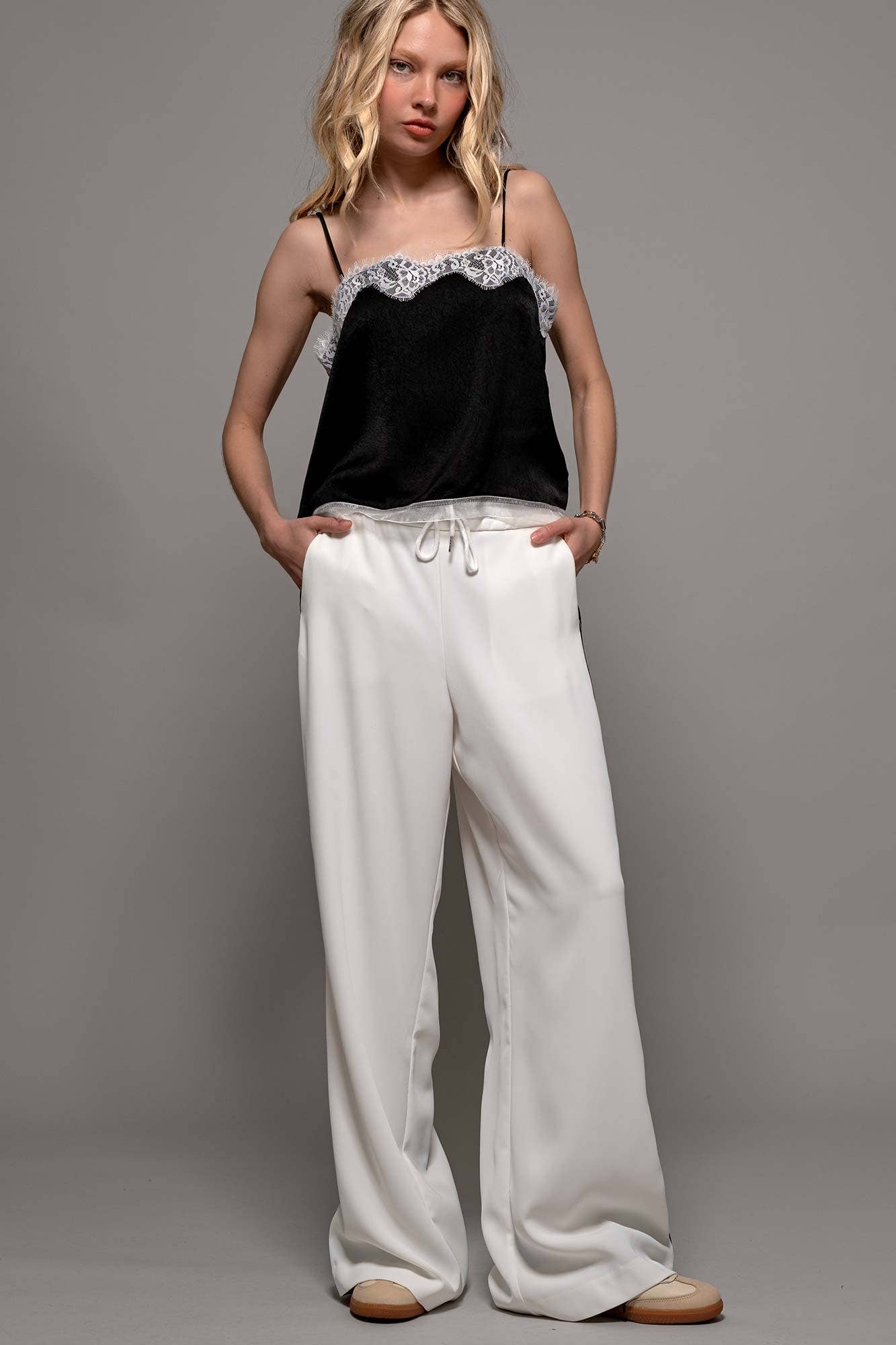 Scalloped Lace Trim Satin Camisole Top