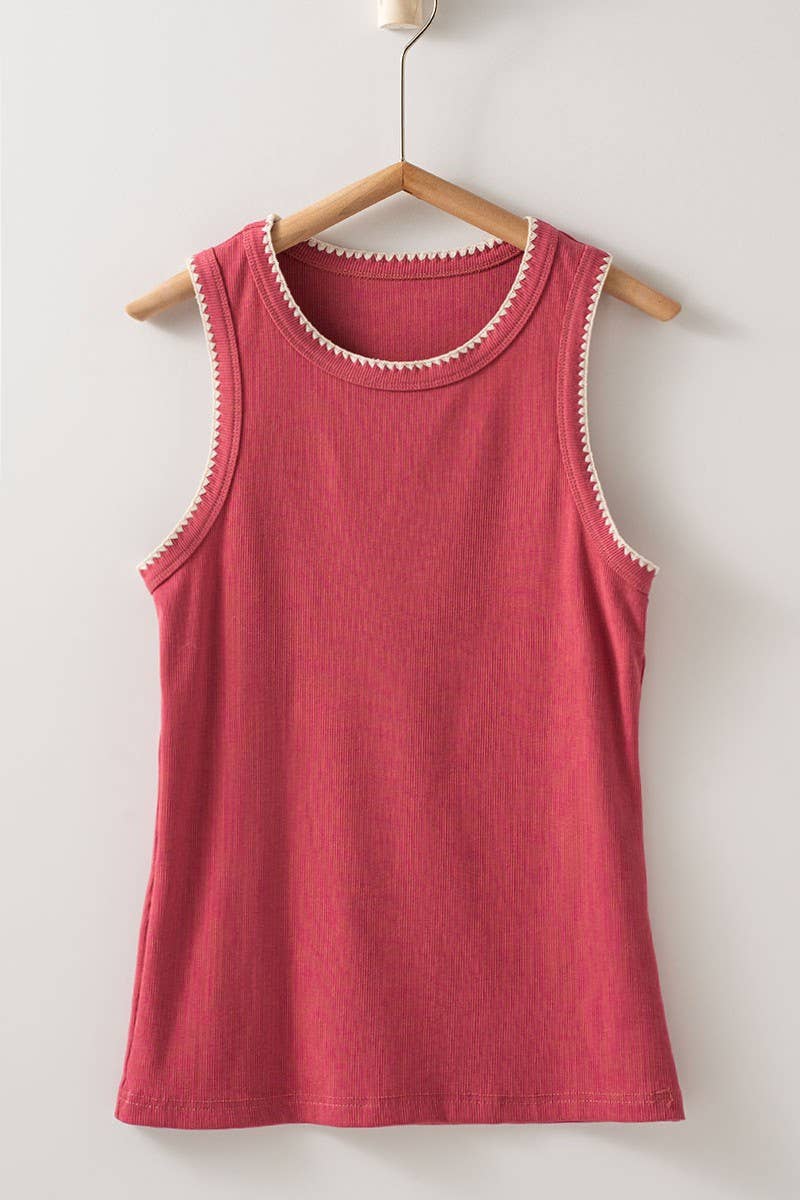 Urban Daizy Contrast Trim Ribbed Minimalist Statement Tank Top Berry-Pink Tank Top - Women's (UDZ-TP-00498)