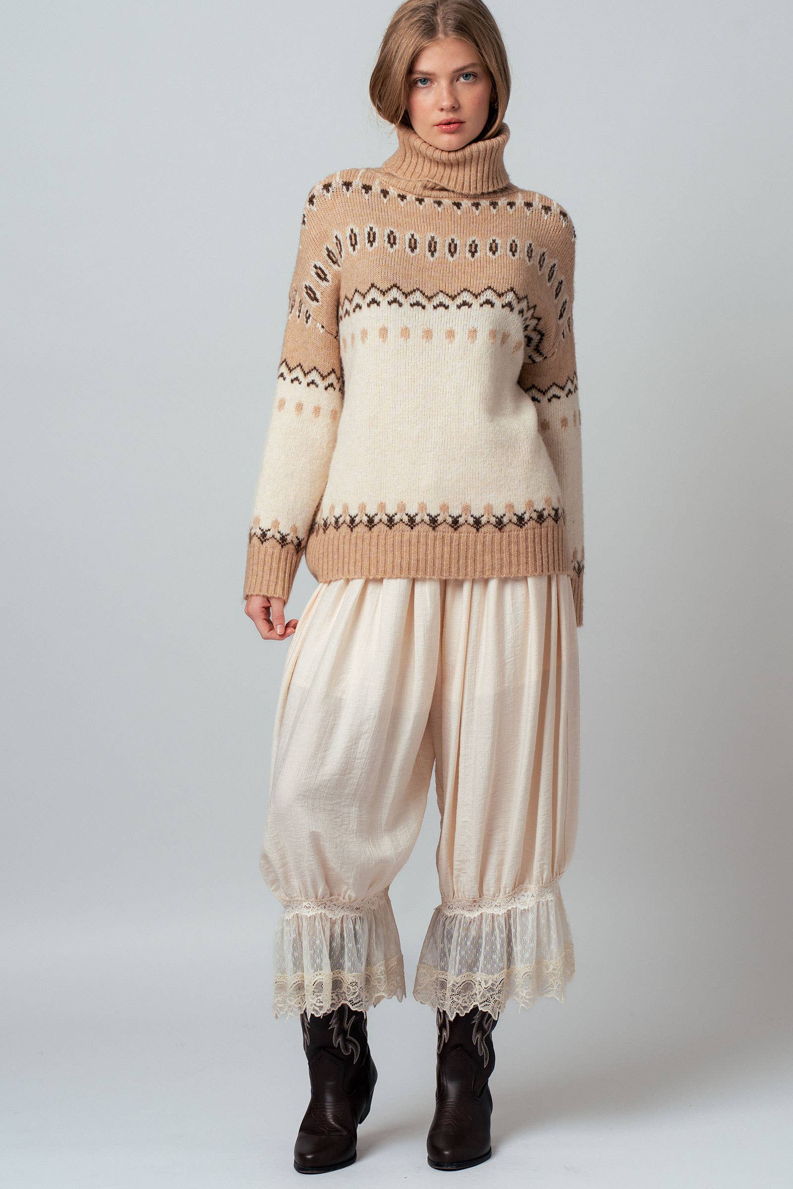 Relaxed Fit Fair Isle Turtleneck Sweater
