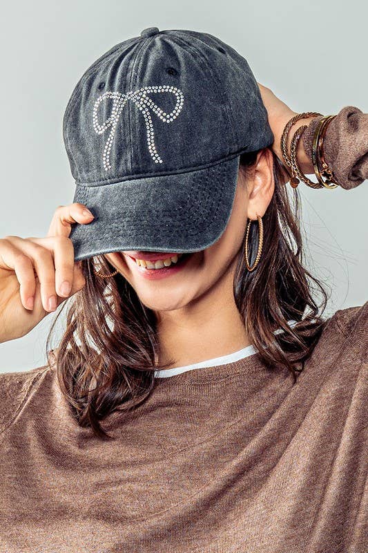 Urban Daizy Rhinestone Bow Embellished Baseball Cap Black Baseball Cap - Women's (UDZ-AC-00113) – alternate view 10