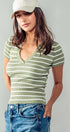 Urban Daizy Ribbed Stripe V-Neck Knit Top Ivory Knit Top - Women's (UDZ-TP-00562) – alternate view 19