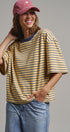 Oversized Striped Contrast Neck Boxy Tee