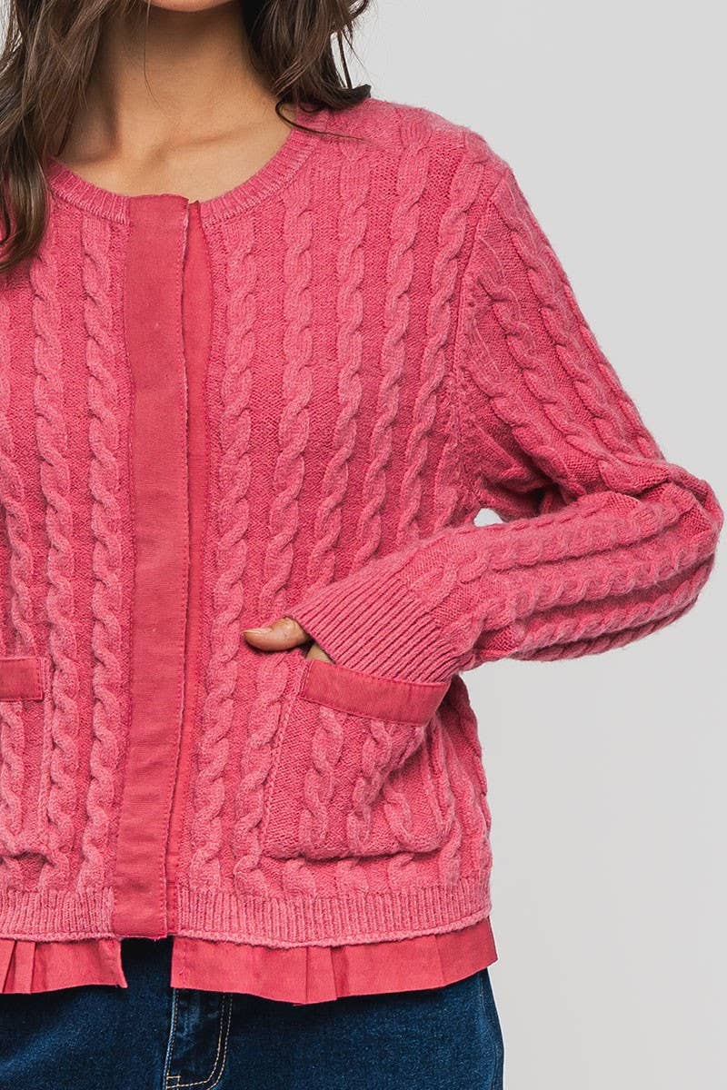 Urban Daizy Cable Knit Snap Front Ribbed Trim Long Sleeve Sweater Ivory Cardigan - Women's (UDZ-KN-00628) – alternate view 11