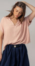 Urban Daizy Relaxed V-Neck Top with Folded Sleeves Ivory Blouse - Women's (UDZ-TP-00570) – alternate view 4