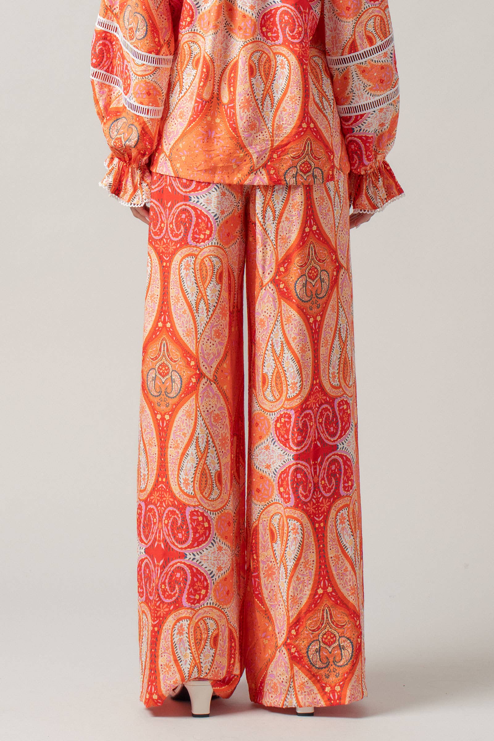Paisley Print Wide-Leg Statement Pants
