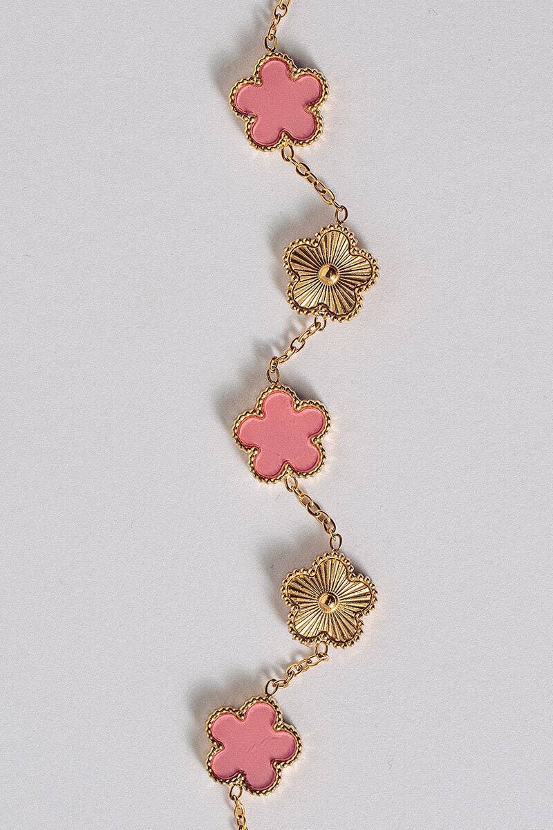 Urban Daizy Elegant Clover Link Charm Bracelet Pink-Gold Charm Dangle Bracelet (UDZ-JW-00035)