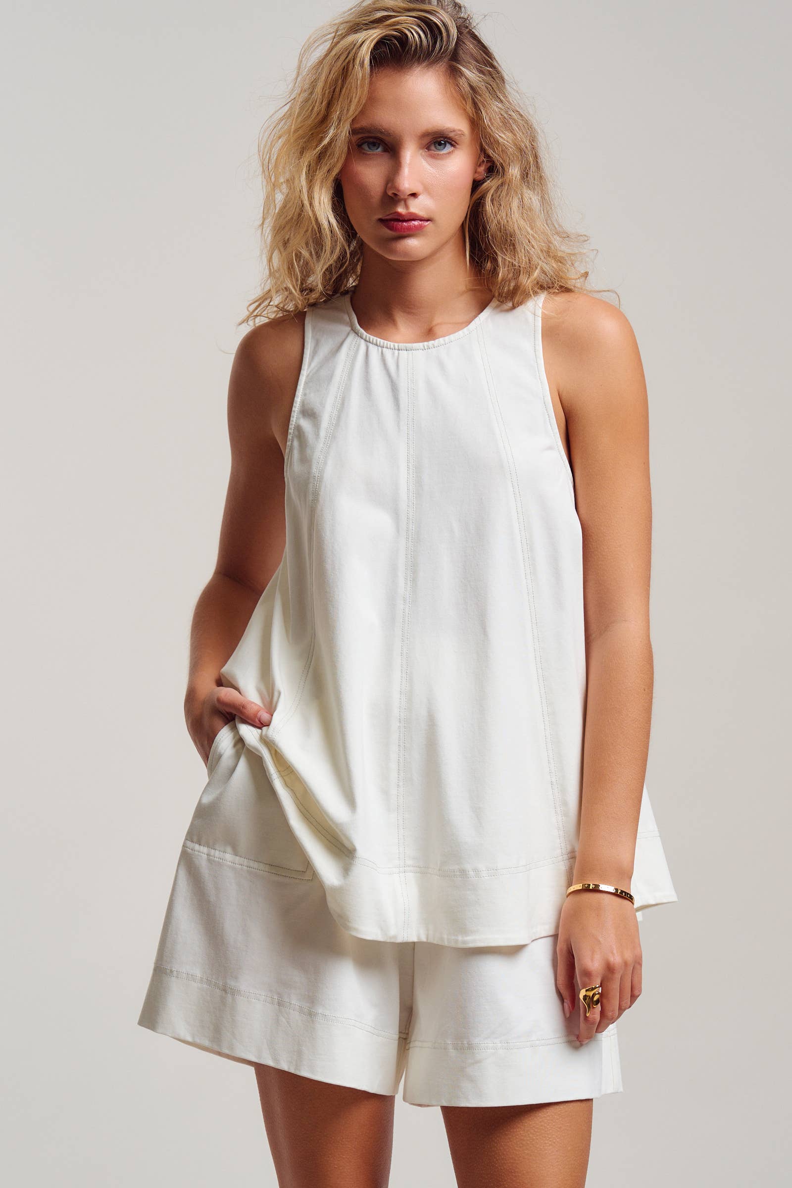 Contrast Stitch Swing Top & Shorts Set