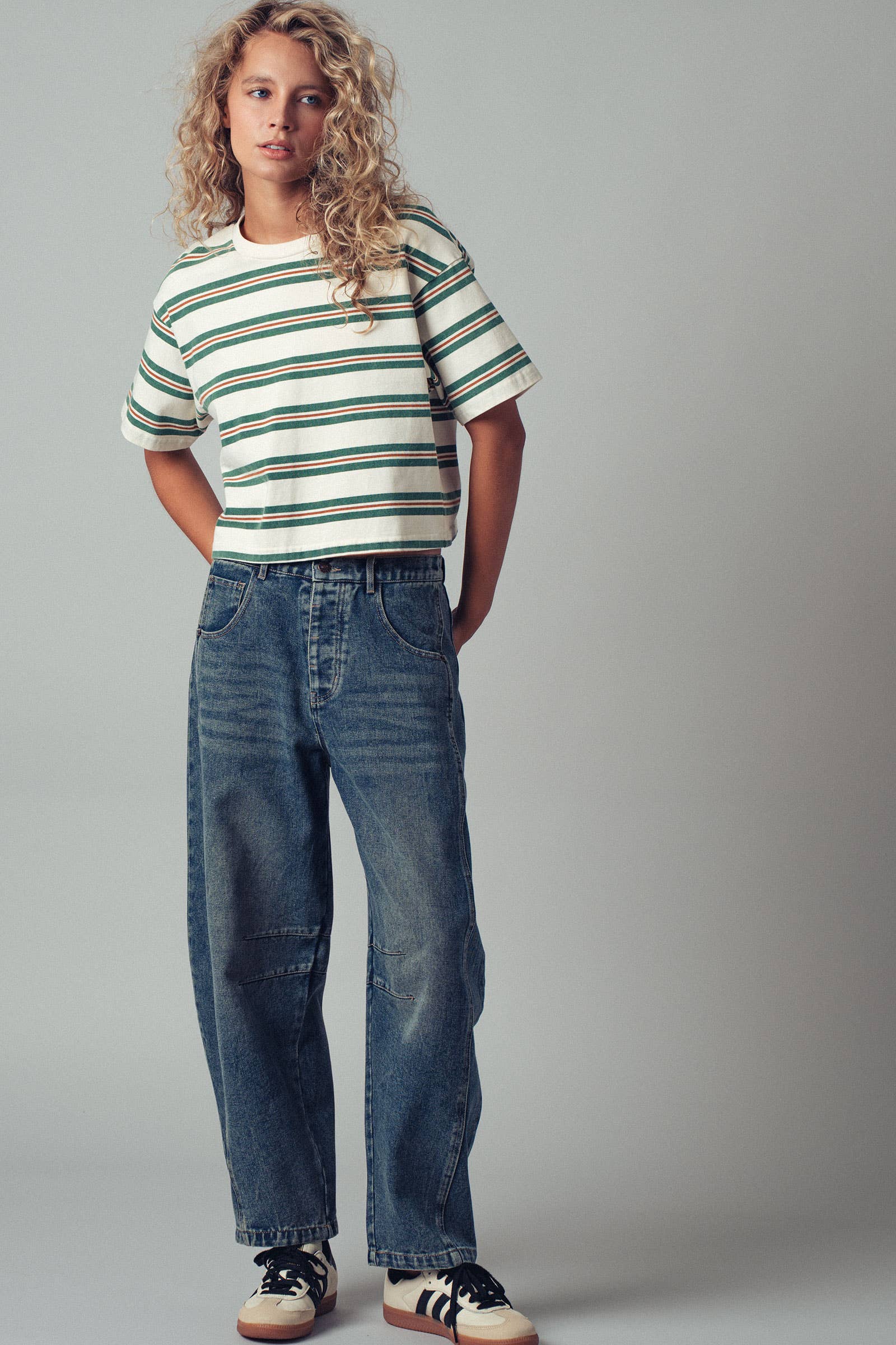 Vintage Washed Striped Cotton Crop Tee