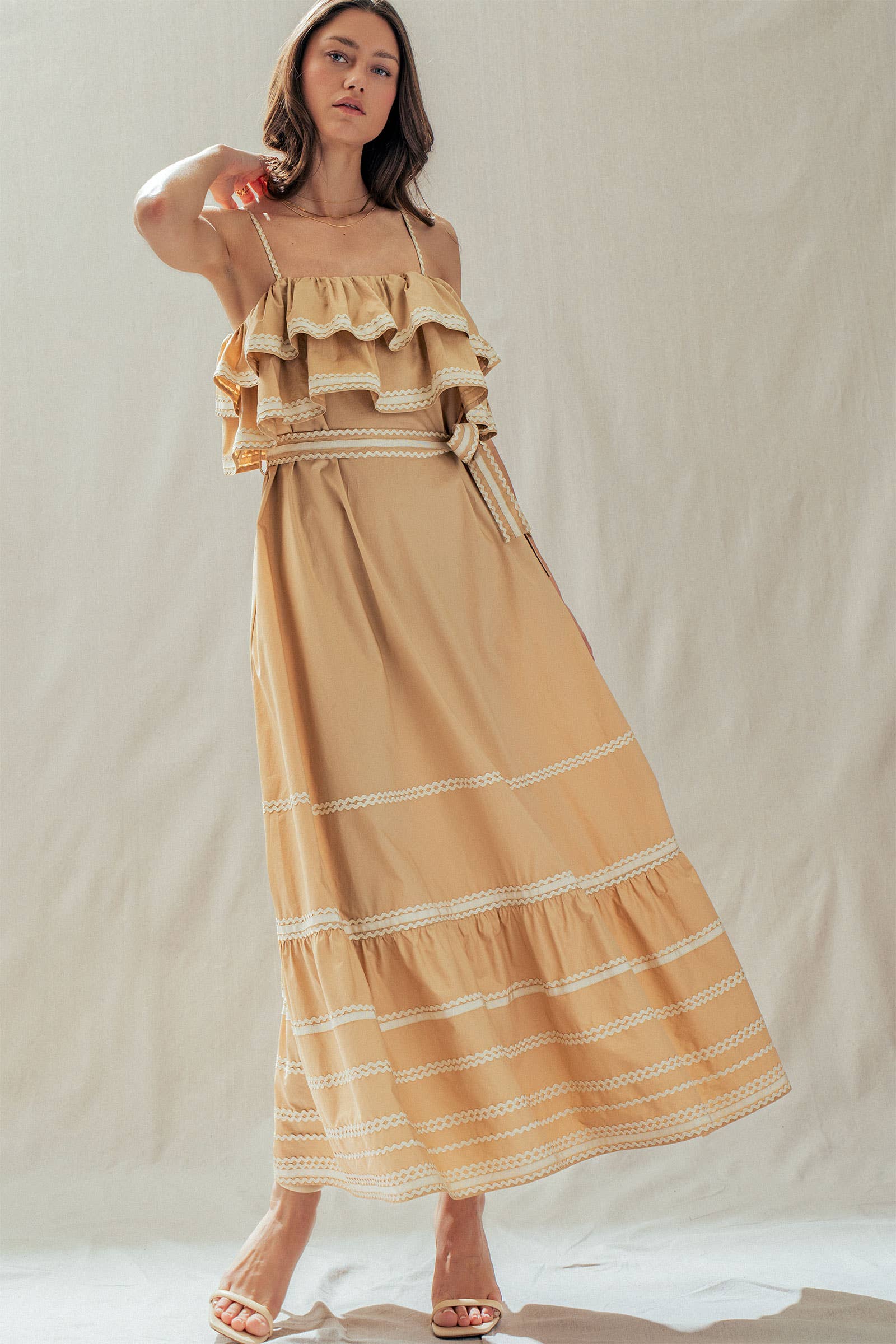 Urban Daizy Rickrack Trim Tiered Ruffle Cotton Maxi Dress Black Dress - Women's (UDDR0346) – alternate view 4