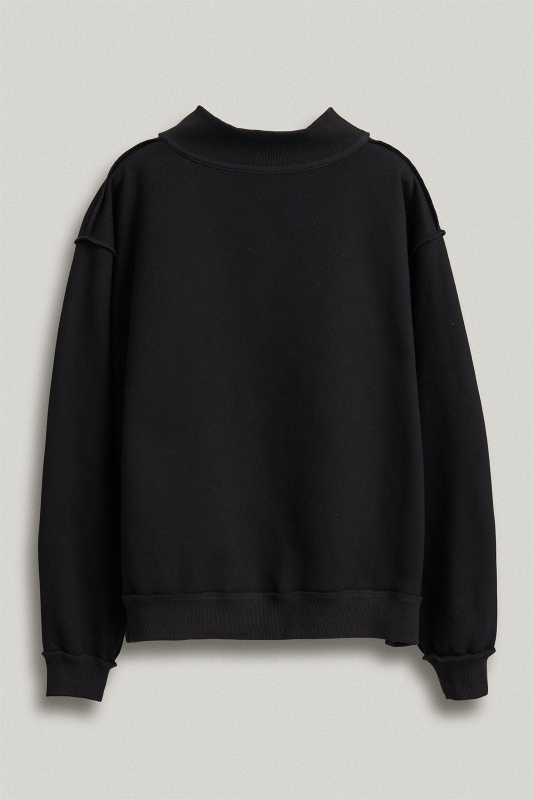 LOVED Varsity Patch Mock Neck Sweatshirt with Exposed Seams in BLACK - Women's Sweatshirts & Hoodies | Urban Daizy