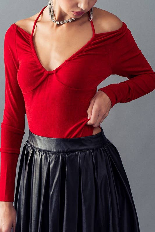 Urban Daizy Open Tie Back Scoop Neck Long Sleeve Top Champagne Blouse - Women's (UDZ-TP-00193) – alternate view 7