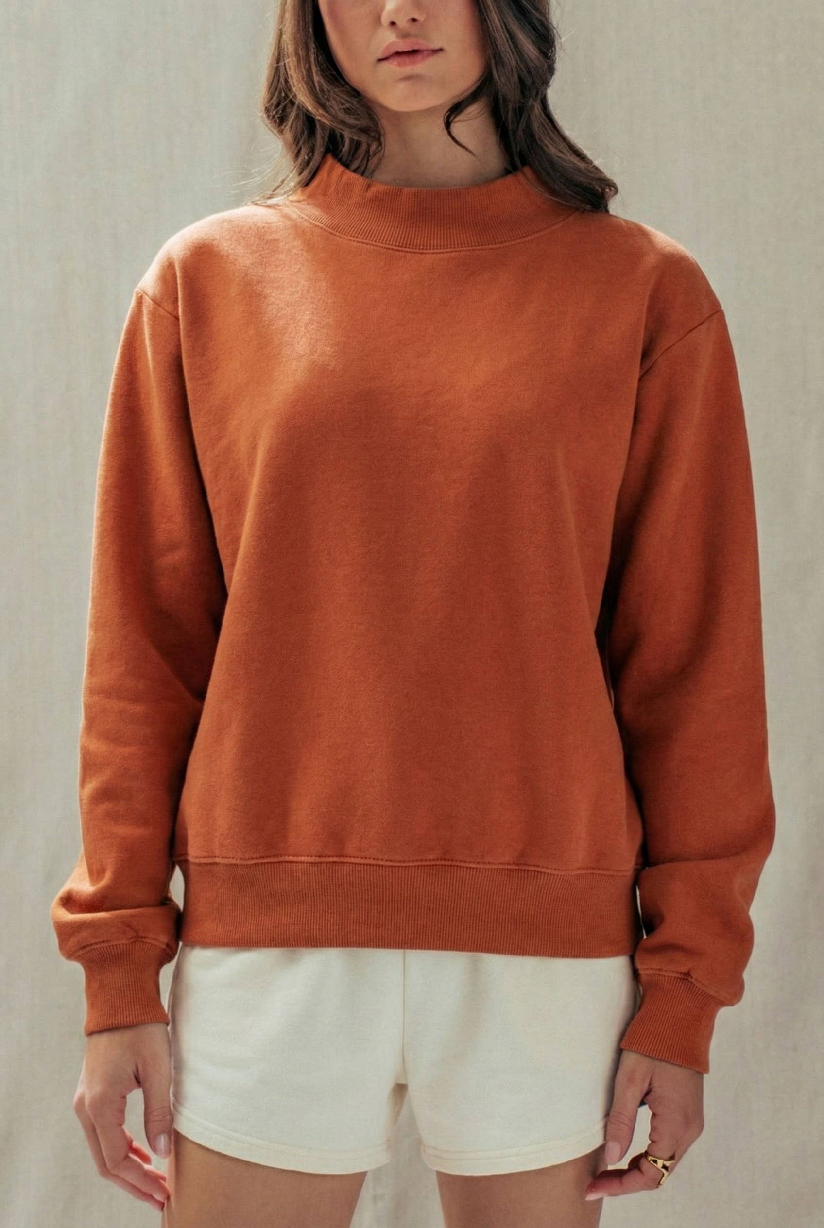 Urban Daizy Mock Neck Drop Shoulder Sweatshirt Ivory Sweatshirt - Women's (UDTP1437-Ivory) – alternate view 9