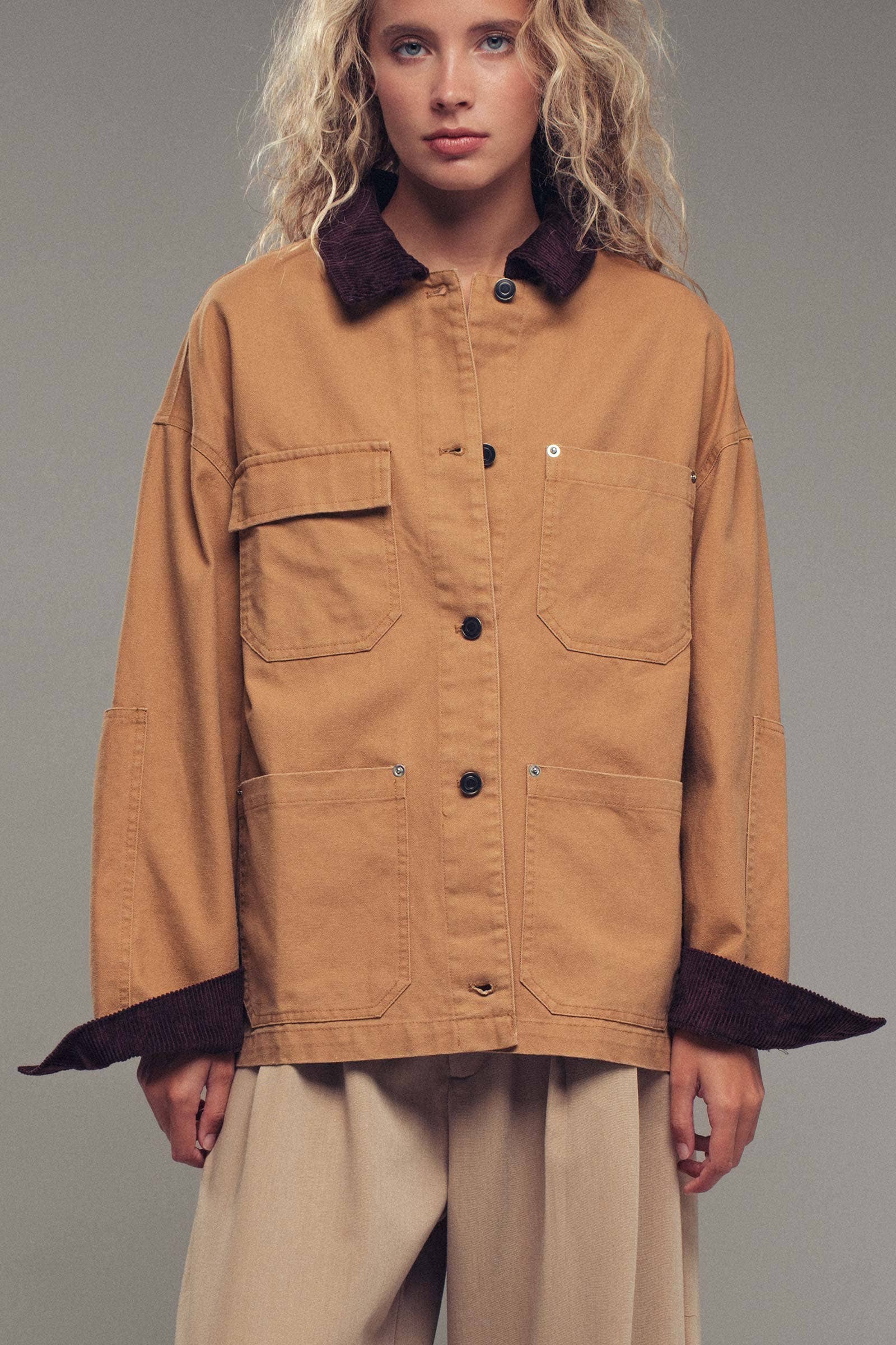 Urban Daizy Utility Contrast Collar Workwear Jacket Camel Jacket - Women's (UDZ-TP-00811) – alternate view 8