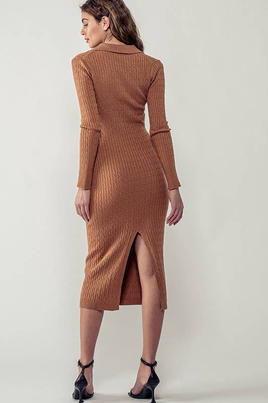 Urban Daizy Ribbed Collared Button Front Midi Sweater Dress H-Grey Dress - Women's (UDZ-DR-00328) – alternate view 4