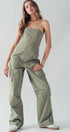 Urban Daizy Strapless Wide Leg Cargo Pocket Artisanal Jumpsuit Moss Jumpsuit - Women's (UDZ-JR-00002) – alternate view 2