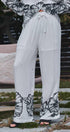 Urban Daizy Floral Embroidered Wide Leg Drawstring Pants White Pants - Women's (UDZ-OT-00168)