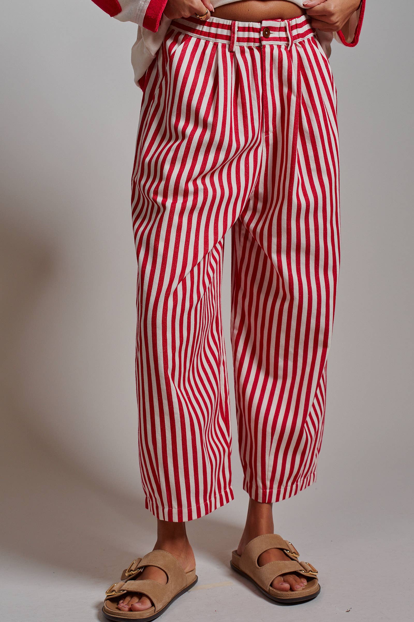 Striped Pleated Wide Leg Culotte Pants