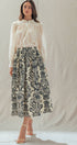 Urban Daizy Botanical Print Cotton Midi Skirt with Pockets Ivory-Black Skirt - Women's (UDSK0102) – alternate view 7