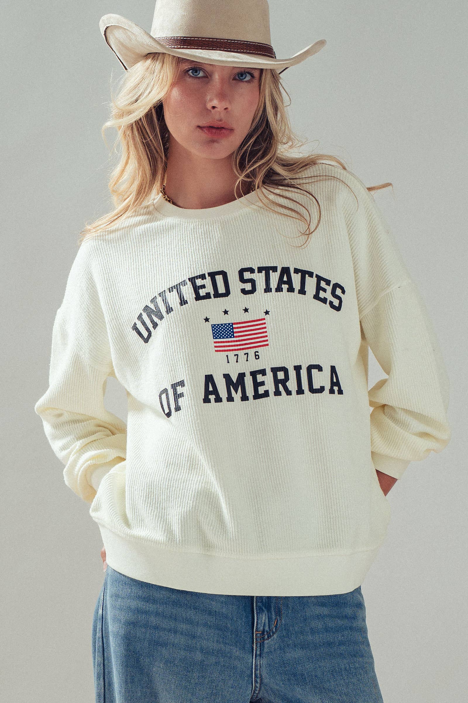 United States Graphic Corded Knit Sweatshirt