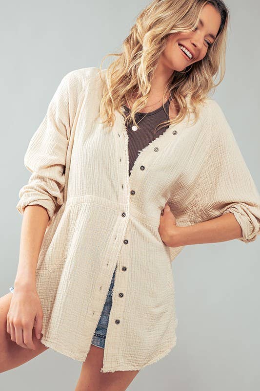 Urban Daizy PREMIUM SOFT FRAYED HEM GAUZE VINTAGE WASHED SHIRT Forest-Green Button Down Shirt - Women's (UDZ-TP-00225) –…