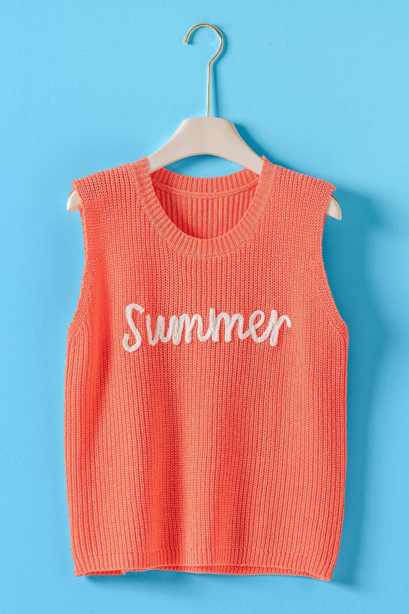 Urban Daizy "Summer" Script Embroidered Knit Tank Top Coral Tank Top - Women's (UDZ-TP-01064)