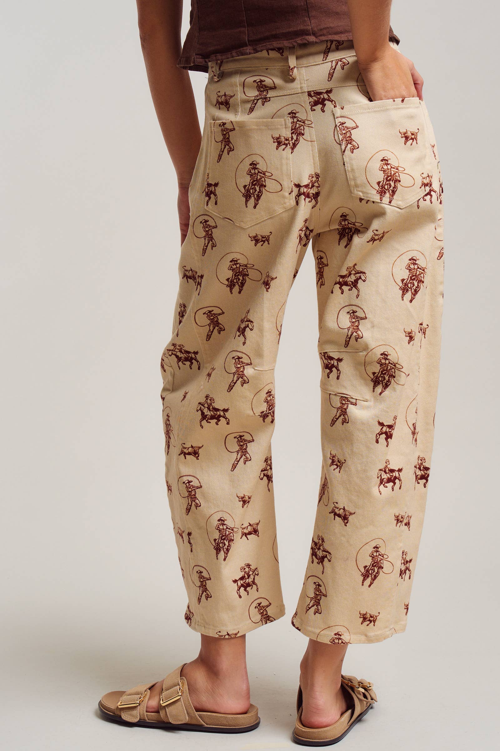 Urban Daizy Western Toile Print Barrel Leg Stretch Pants Lt-Khaki Pants - Women's (UDPT0076-Lt-Khaki) – alternate view 5