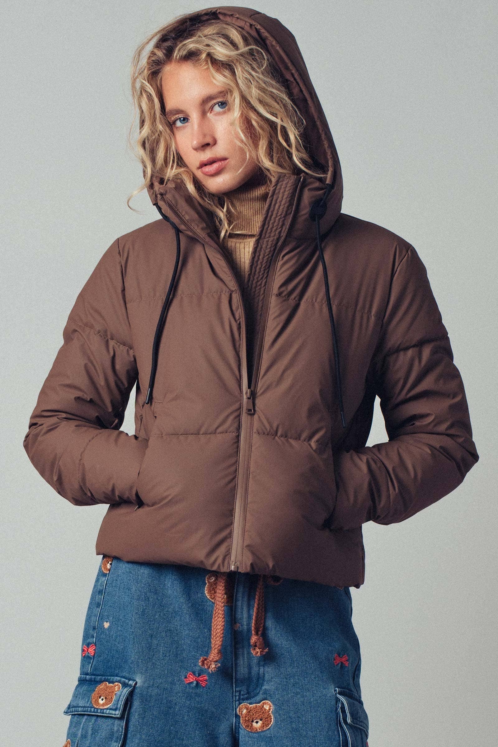 Urban Daizy Cozy Drawstring Hooded Puffer Jacket Black Puffer Jacket - Women's (UDZ-KN-00653) – alternate view 21