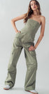 Urban Daizy Strapless Wide Leg Cargo Pocket Artisanal Jumpsuit Moss Jumpsuit - Women's (UDZ-JR-00002) – alternate view 10