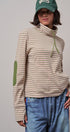 Striped Cowl Neck Drawstring Pullover Sweatshirt in PINK - Women's Sweatshirts & Hoodies | Urban Daizy