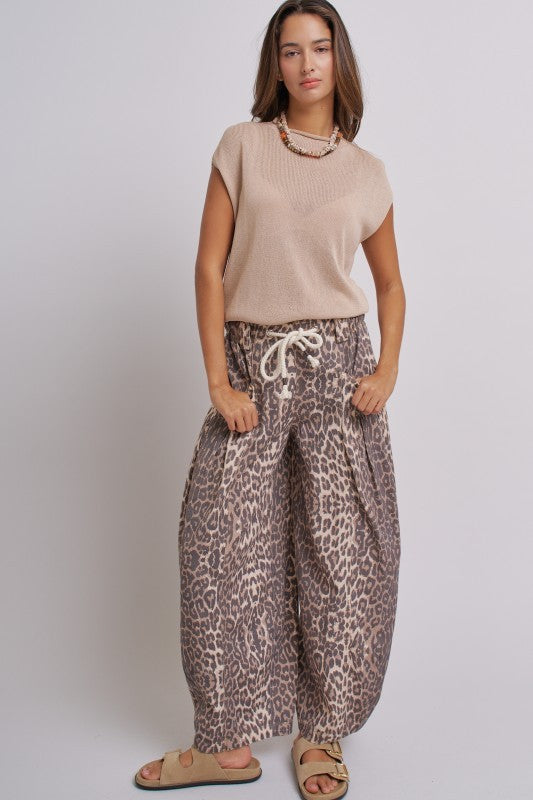 Vintage Wash Leopard Print Barrel Pants