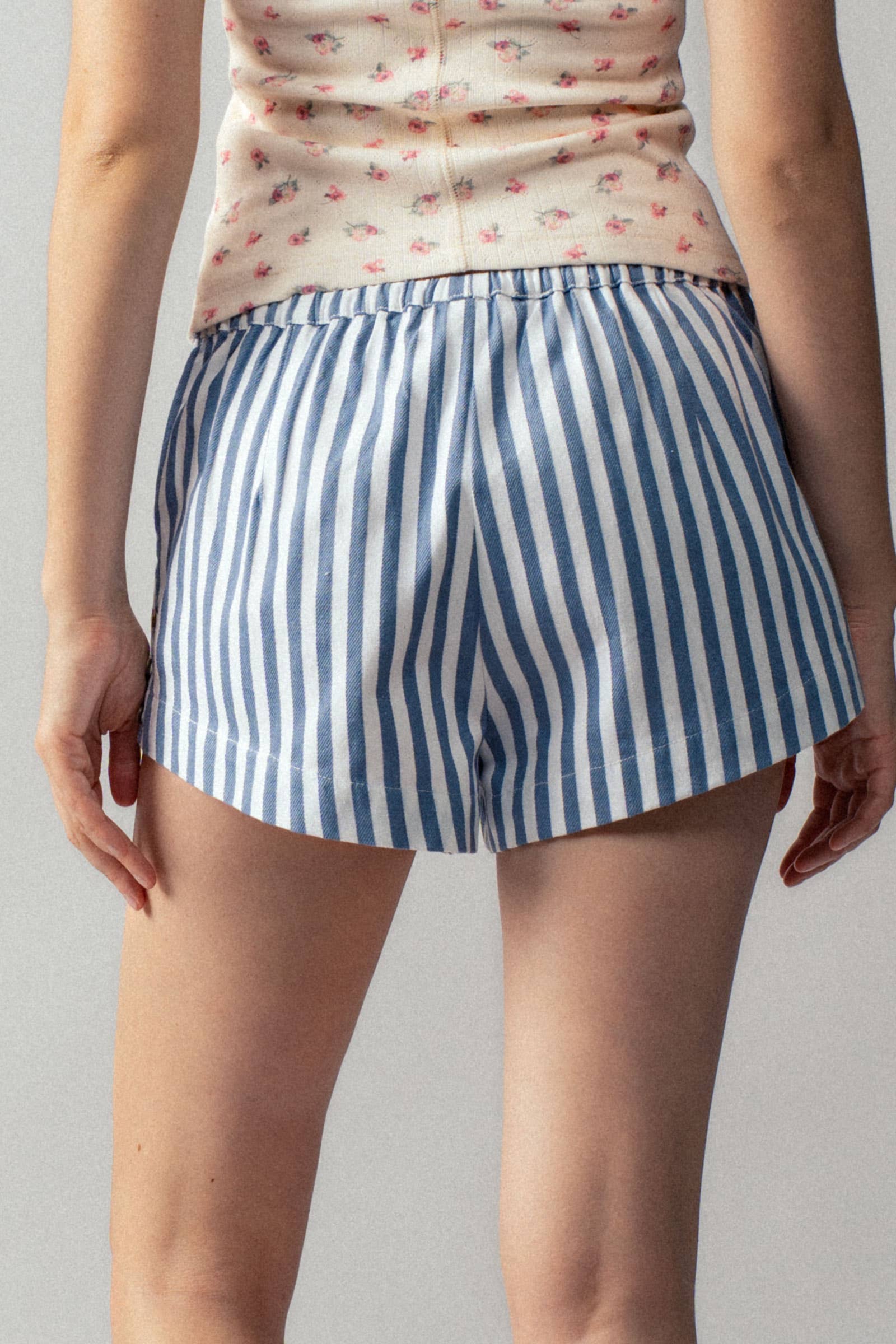 Retro Striped Side-Button Lounge Shorts