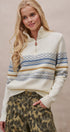 Fair Isle Quarter Zip Sweater Wool Blend with Leather Pull T in IVORY - Women's Cardigans & Shrugs | Urban Daizy