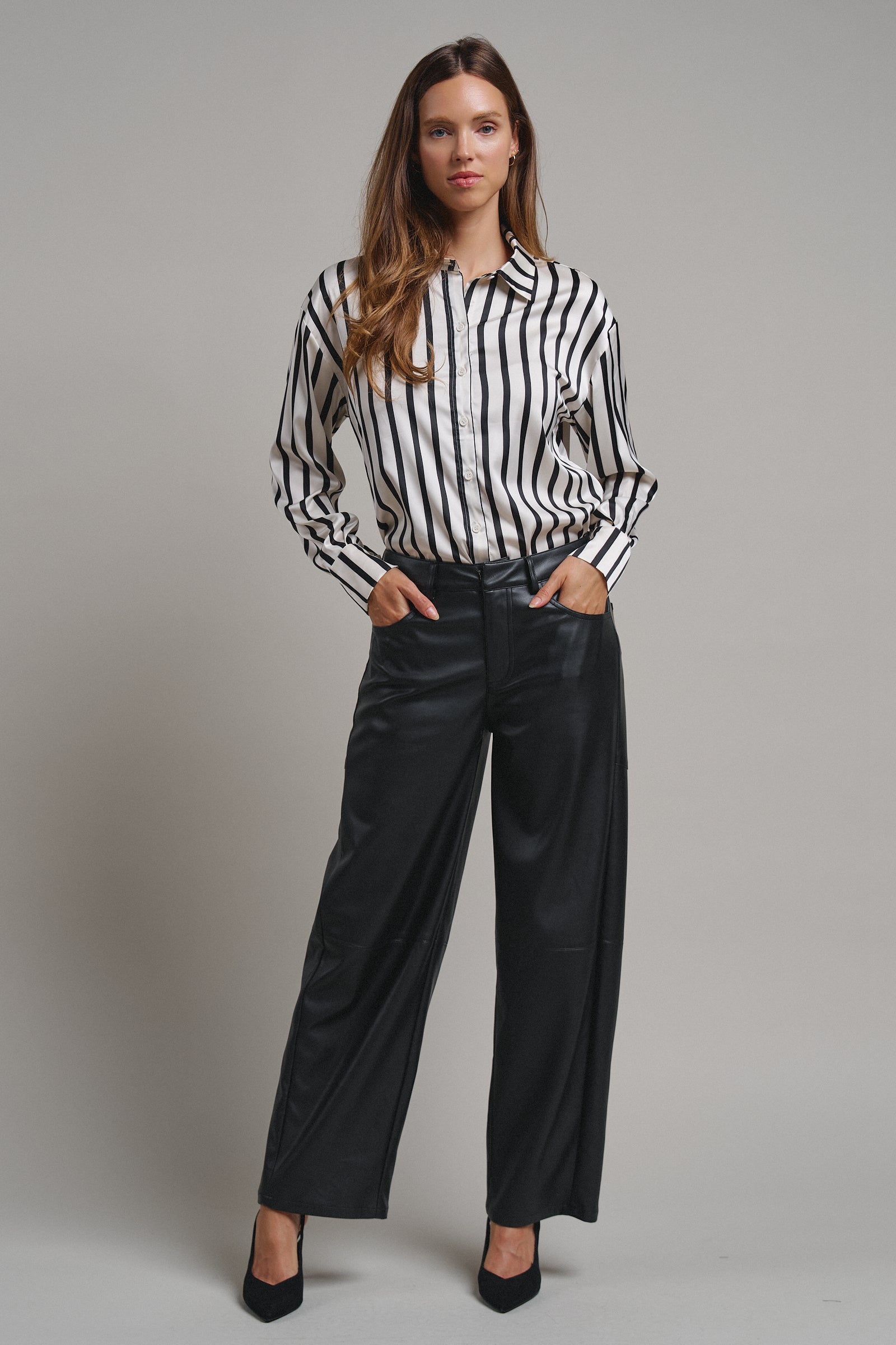 Ribbon Stripe Satin Button Down