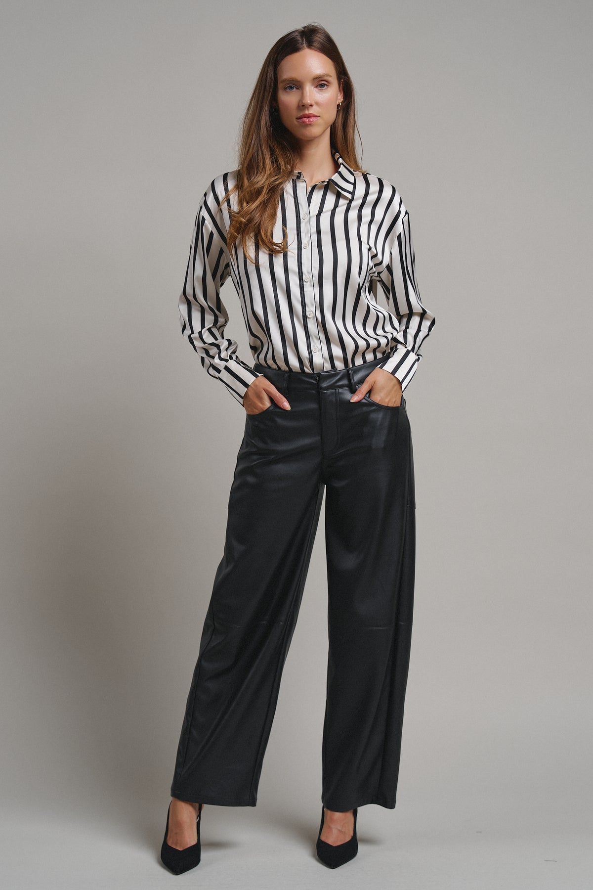 Ribbon Stripe Satin Button Down