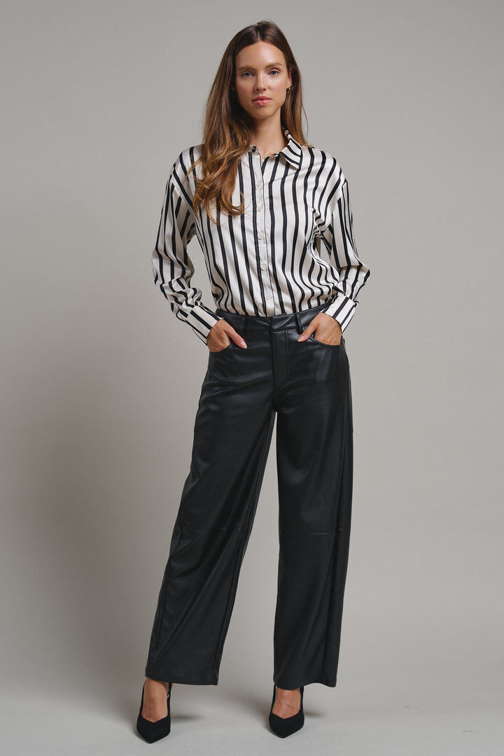 Ribbon Stripe Satin Button Down