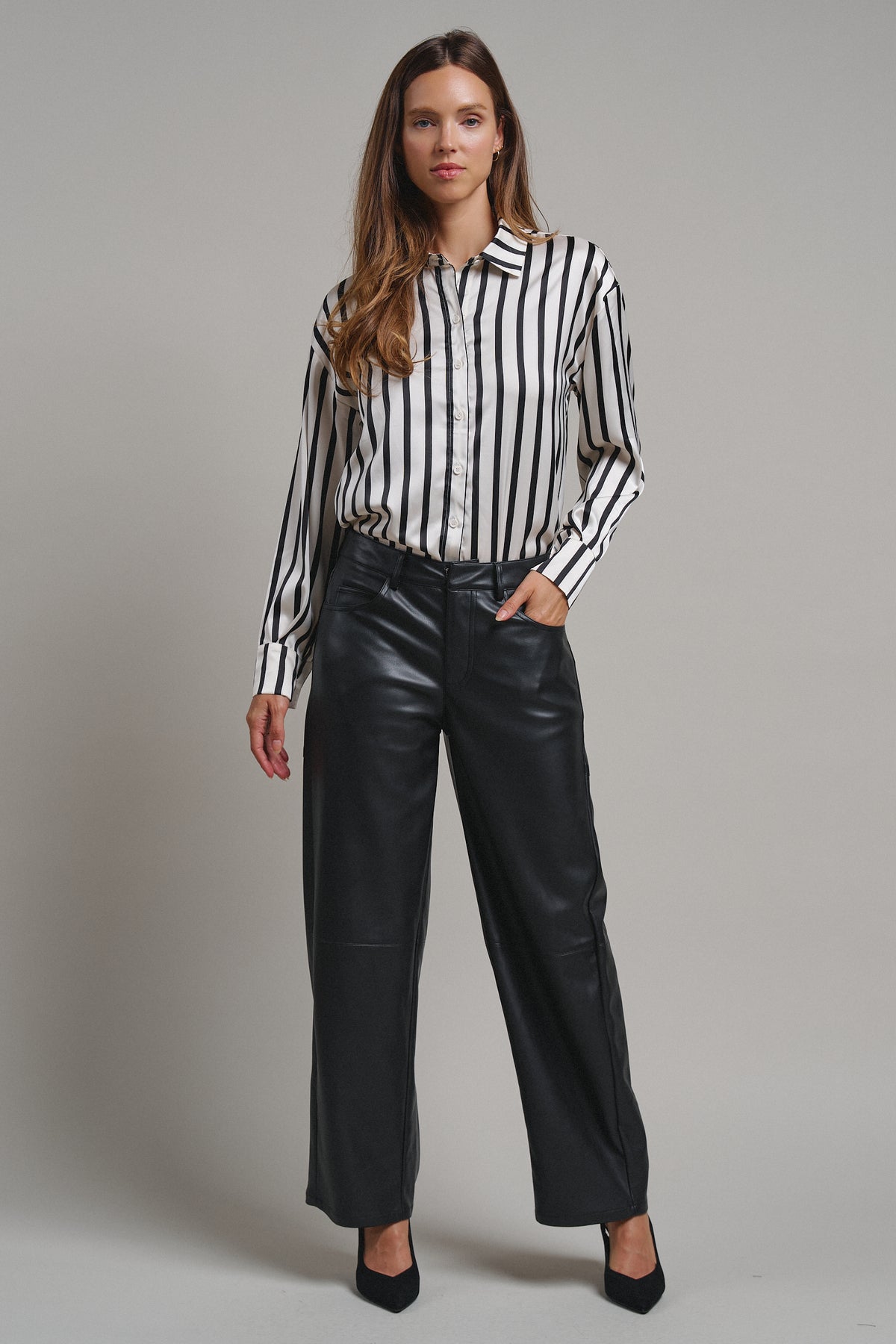 Ribbon Stripe Satin Button Down