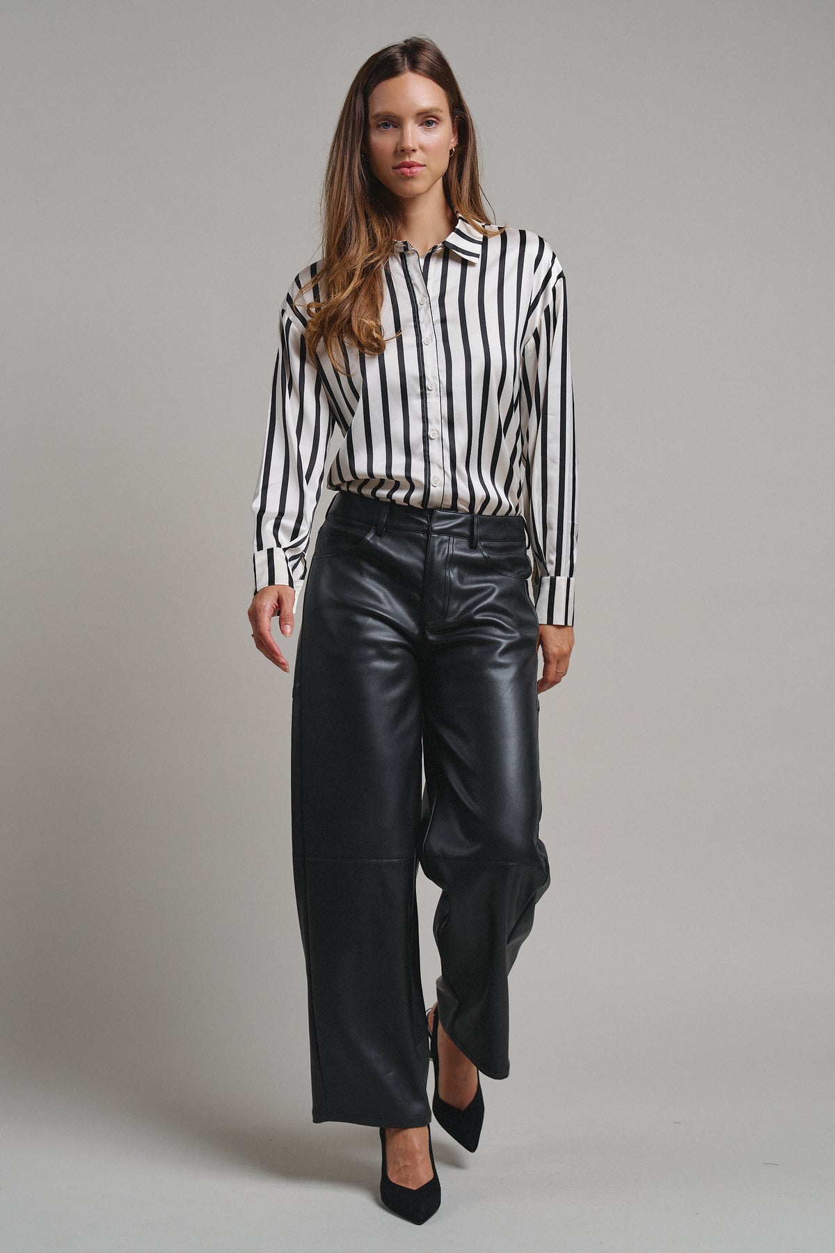 Ribbon Stripe Satin Button Down
