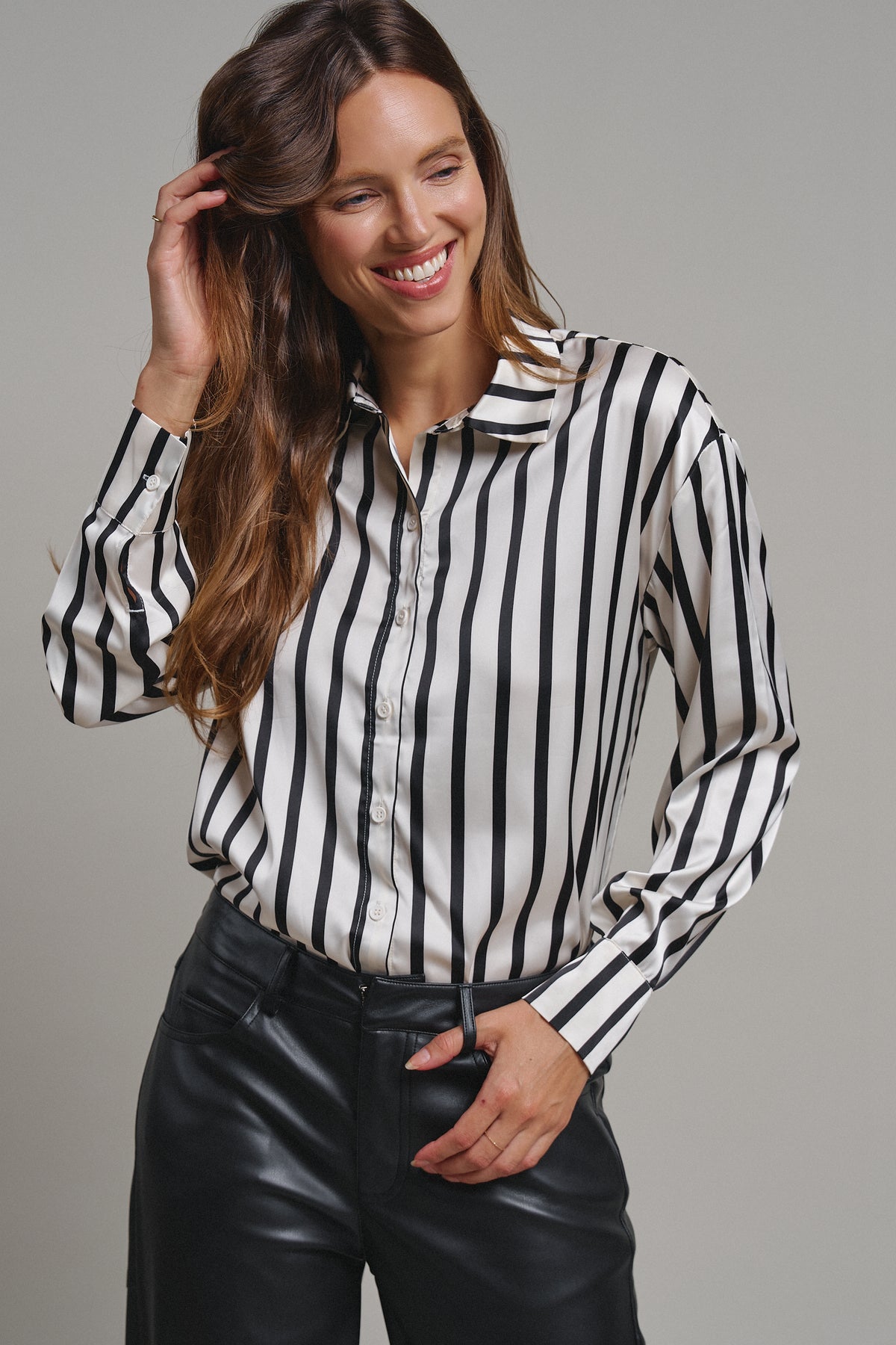 Ribbon Stripe Satin Button Down