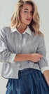 Urban Daizy Stripe Contrast Collar Button Down Shirt Stripe Button Down Shirt - Women's (UDZ-TP-01006) – alternate view 4