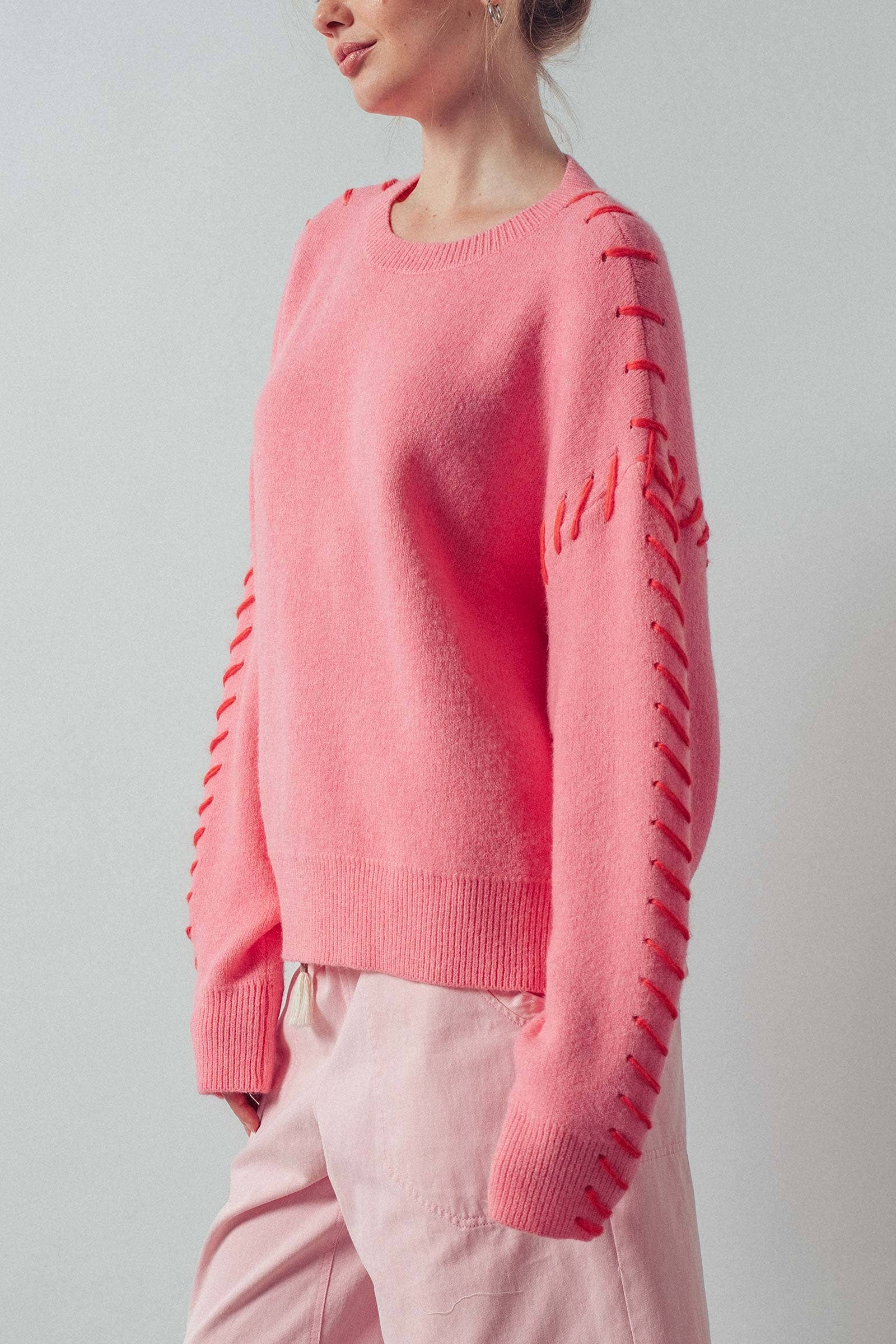 Contrast Whipstitch Detail Knit Sweater