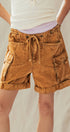 Urban Daizy Mineral Wash Cotton Utility Cargo Shorts Camel Shorts - Women's (UDZ-PT-00485)