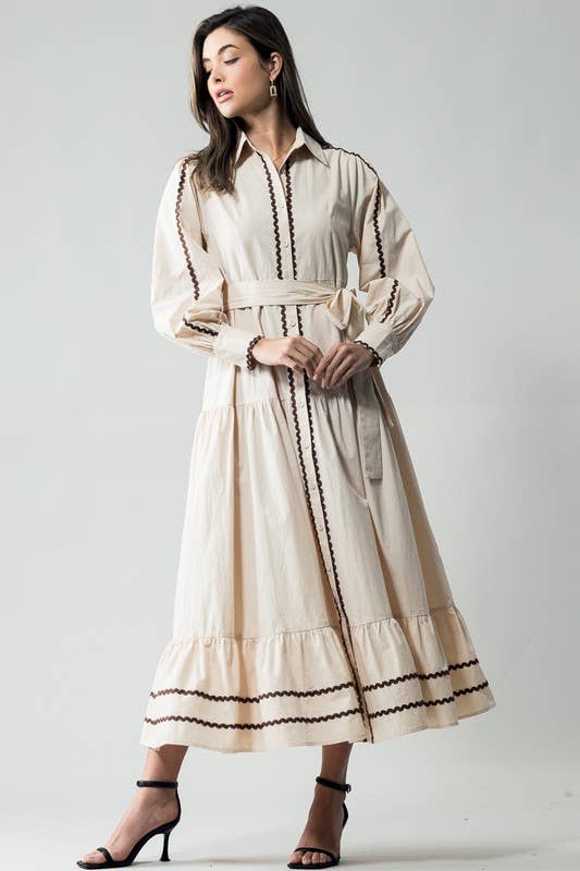 Urban Daizy Scalloped Tiered Cotton Button Down Belted Midi Dress Navy Dress - Women's (UDZ-DR-00311) – alternate view 10