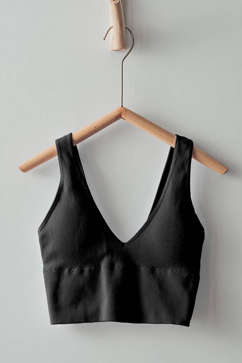 Mineral Wash V-Neck Rib Knit Bralette Top