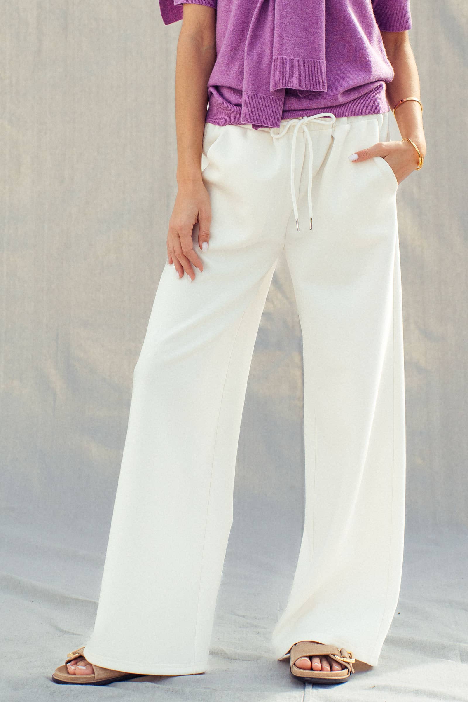 Urban Daizy Cotton Blend Wide Leg Drawstring Lounge Pants Sage Lounge Sweatpants/Joggers - Women's (UDZ-PT-00484) – alternate view 5