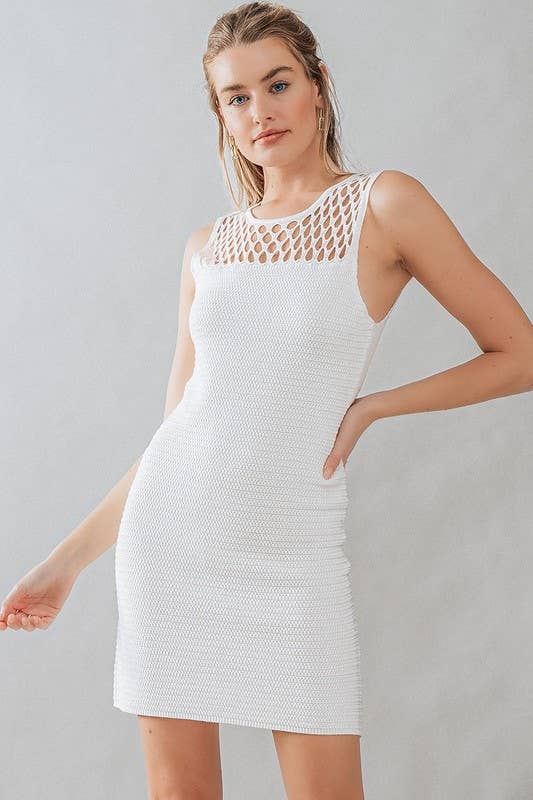 Urban Daizy HOLLOW OUT CROCHET MINI DRESS Beige Dress - Women's (UDZ-DR-00127) – alternate view 14